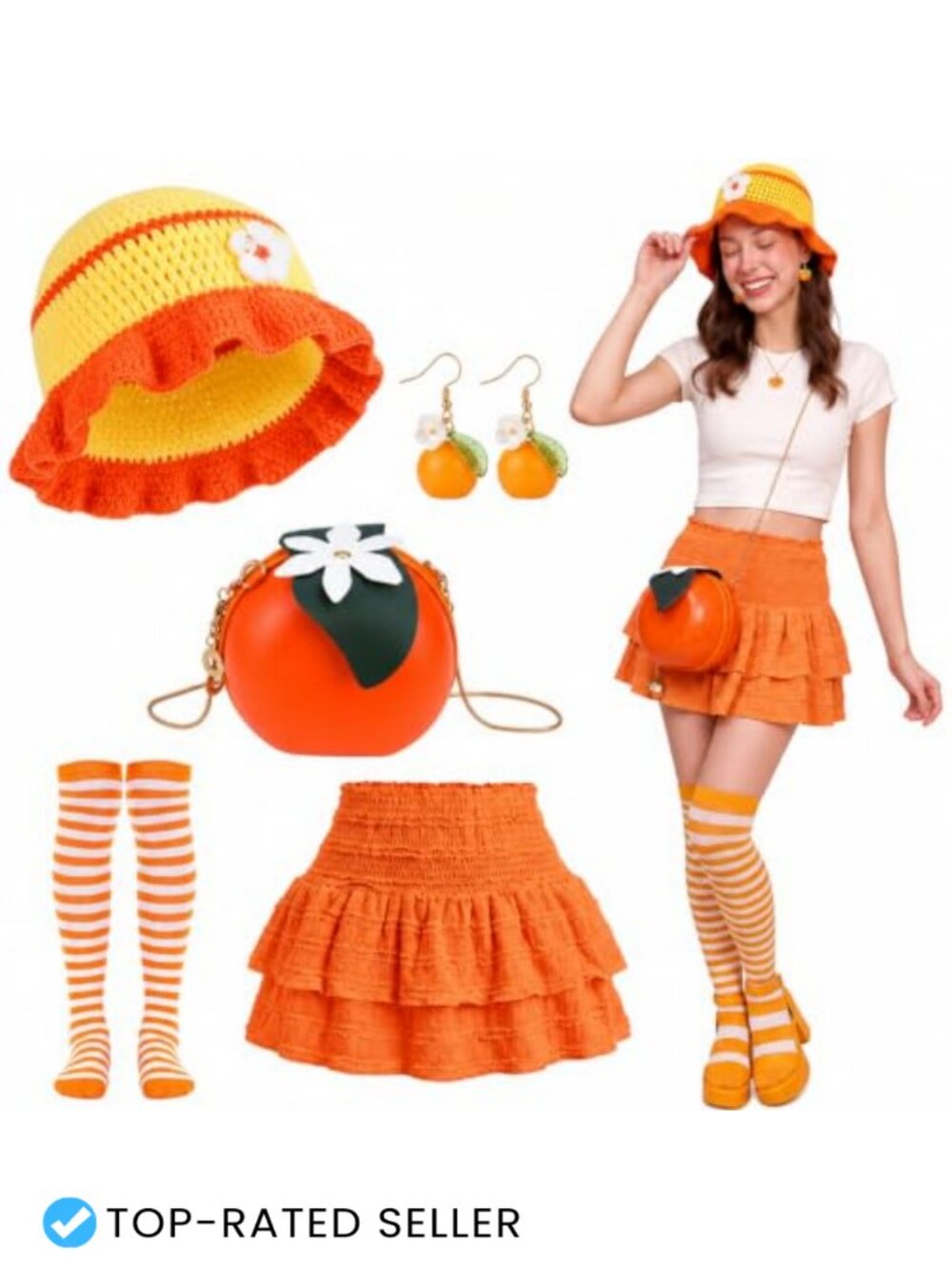 Y2K Costume Accessory Set Hat Earrings Socks Bag Skirt